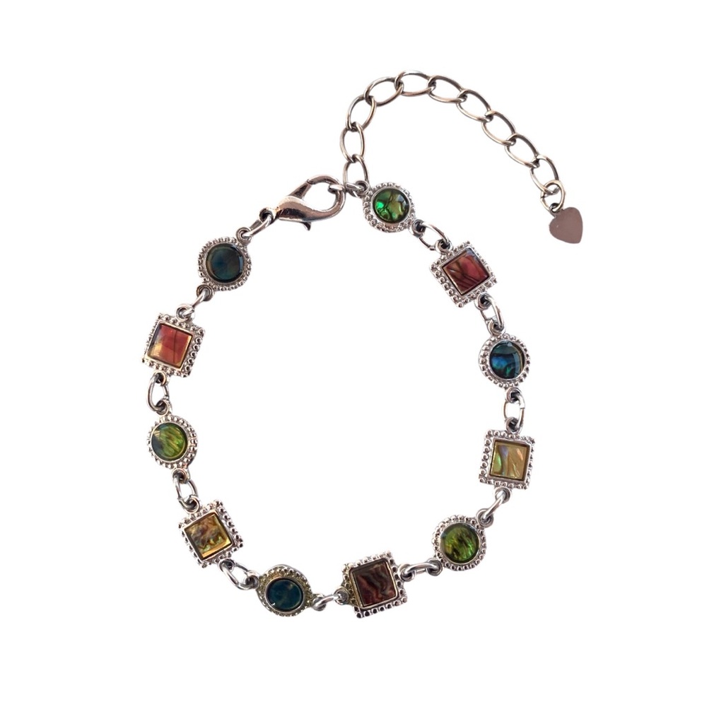 Multi-Colored Iridescent Silver Tone Bracelet